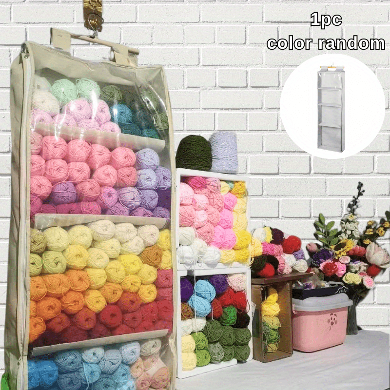 TEMU 4-tier Hanging Yarn Storage Organizer With Clear Zippered Pockets – Knitting Needles, Crochet Hooks, Pom-poms, And Diy Craft Supplies – Ideal