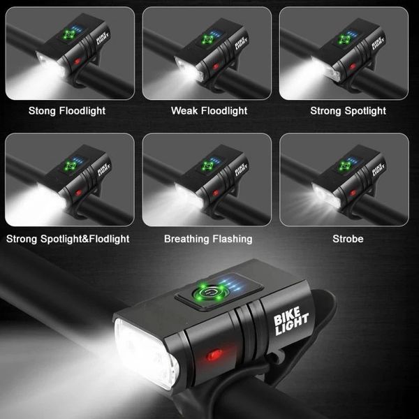 1000LM Bike Light Headlight T6 Bicycle Flashlight LED USB Rechargeable Torch Aluminum Alloy Cycling High Beam Low Accessories