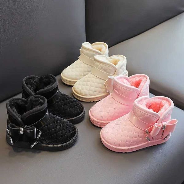 Novo Criança Criança Botas de Neve Garota com Veet Sapatos Cott Shoes Boot Botas sem alças N Sapatos infantis à prova d'água N Shoes T241109