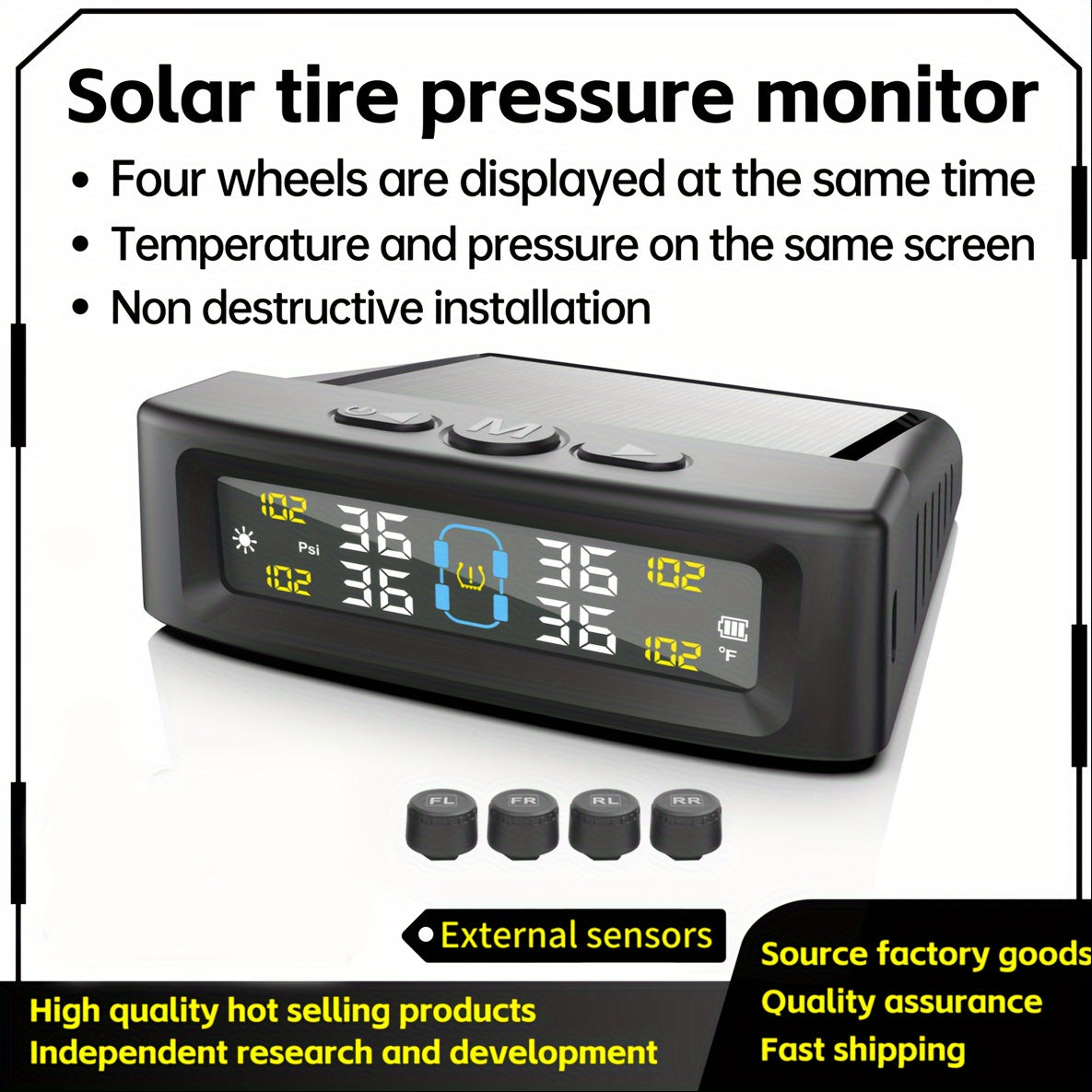 TEMU Tire Pressure Monitoring System, Universal Wireless Solar Tire Pressure Monitoring System Tpms External Sensor, Suitable For 36v And Below, Can