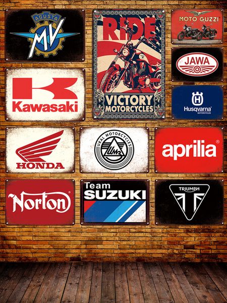 Motor Metal Painting Vintage Motorcycle Brand Tin Sign Home Decor Retro Motorbike Store Shop Metal Poster Plate Plaque Garage Wall Decoratio