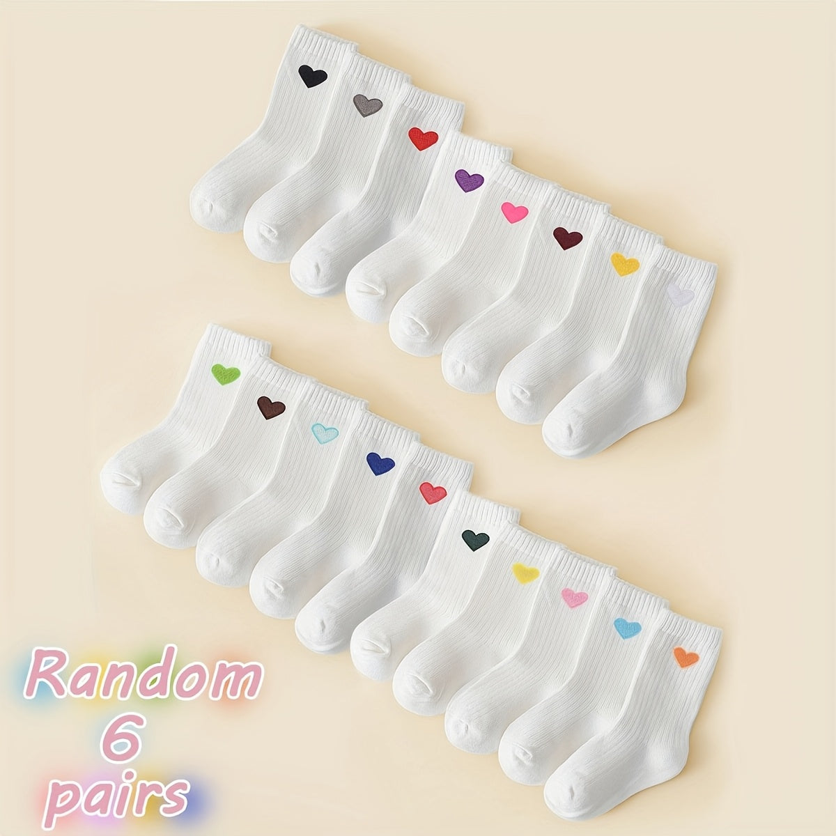 TEMU 6 Pairs Of Girls' Embroidered Heart Socks - Breathable White Sports Short Socks, Cute Mid-calf Socks For Casual Attire, Comfortable & Versatile,