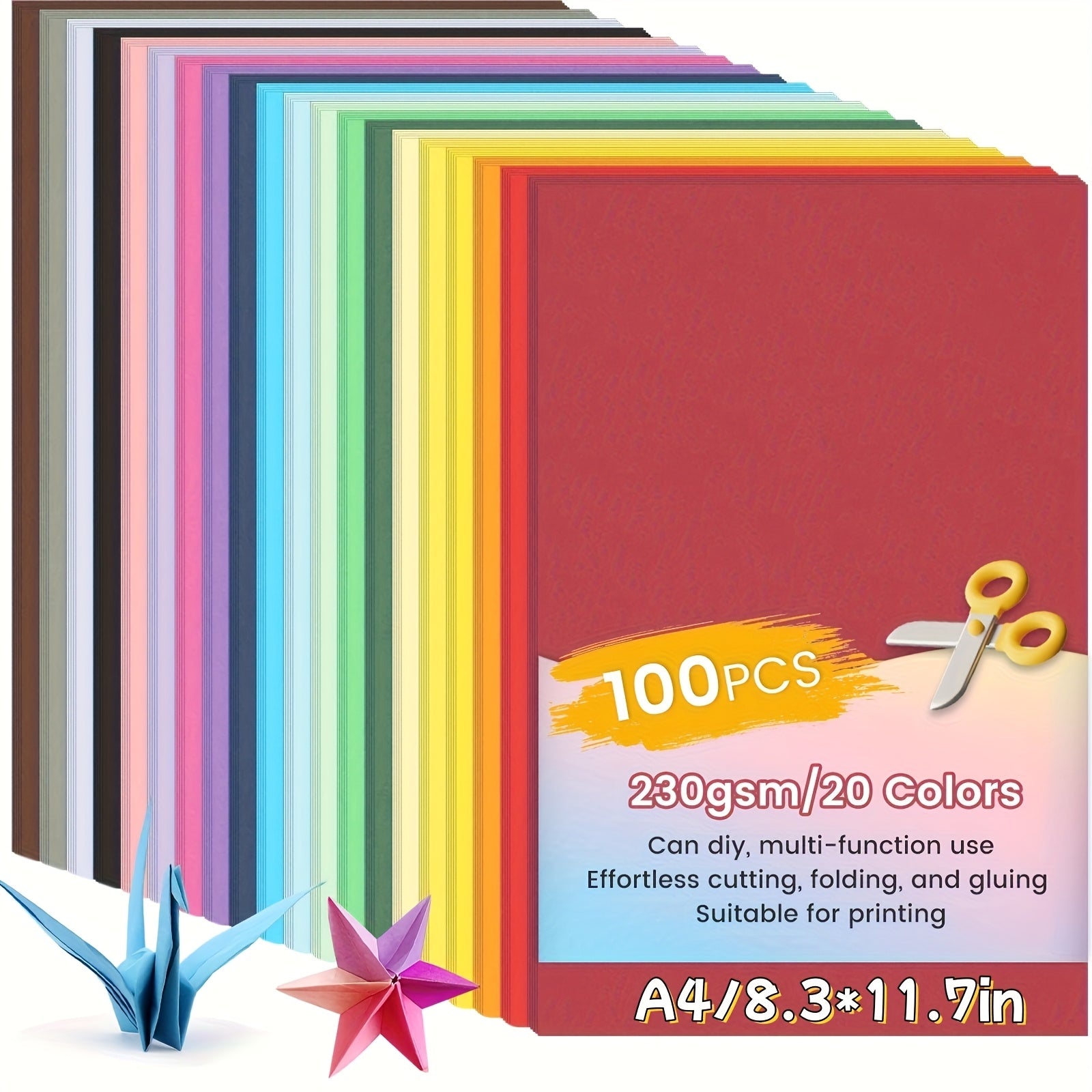 TEMU 100pcs Paper Set, Construction Paper, 20 Assorted Colors, 230gsm-85lb, Ideal For Origami, Arts & Crafts, Office Supplies, Scrapbooking, Sewing,