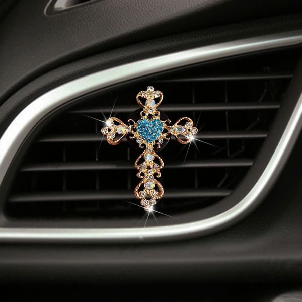 Inlaid Diamond Cross Style Car Air Conditioning Outlet Perfume Car Interior Accessories Car Fragrance
