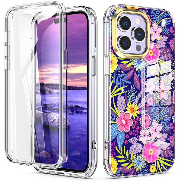 Marble Pattern Floral Butterfly Case with Screen Protector - Compatible with iPhone Models 11 12 13 14 15 16 Pro Max