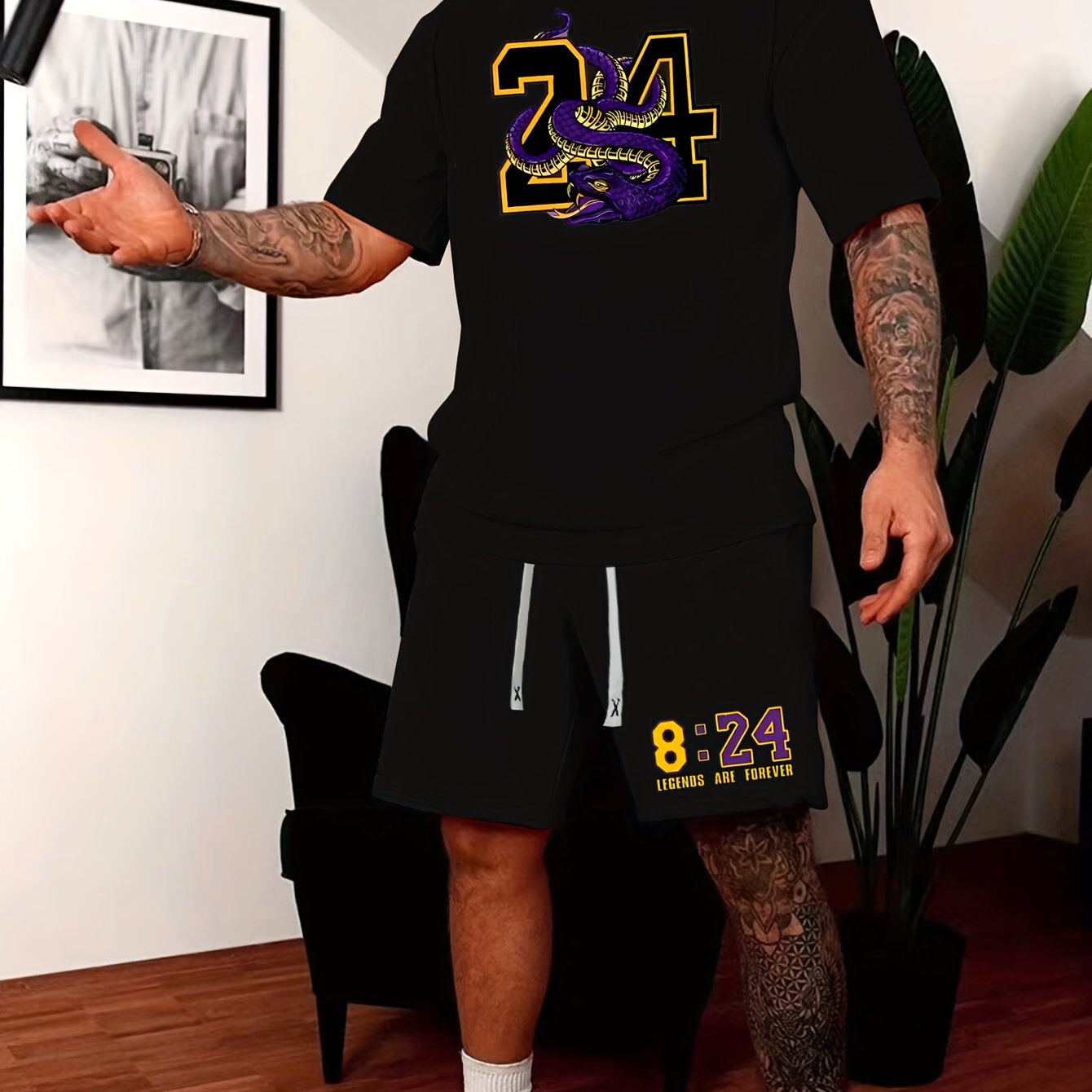 TEMU Summer Men's Casual Sportswear Set, Short Sleeve T-shirt And Shorts, Youth Trendy Two-piece Set