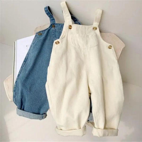 Macicão de jeans sólidos do menino Solid Jean Jean Bib Pants Infant Gumnsuit Childrens Clothing Kids Autumn Girls Roupfits 241225