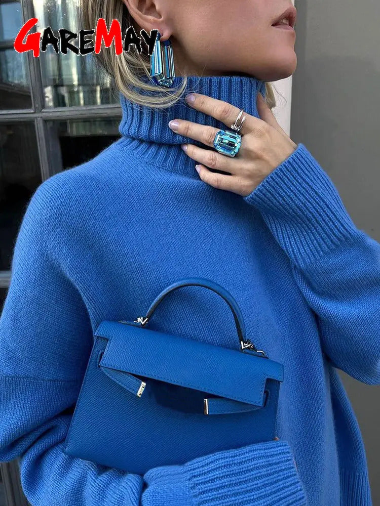 Womens oversized sweater turtle neck green retro latte skydiving womens winter thick knitted soft brown 240826