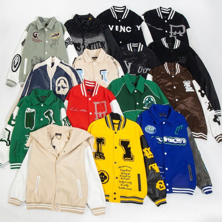 Men&#039;s Jackets Trendy Soccer Fashion Embroidered Bomber Jacket Hip Hop Letter Splicing Leather Baseball Clothing Y2K Hip Hop Loose Baseball jers