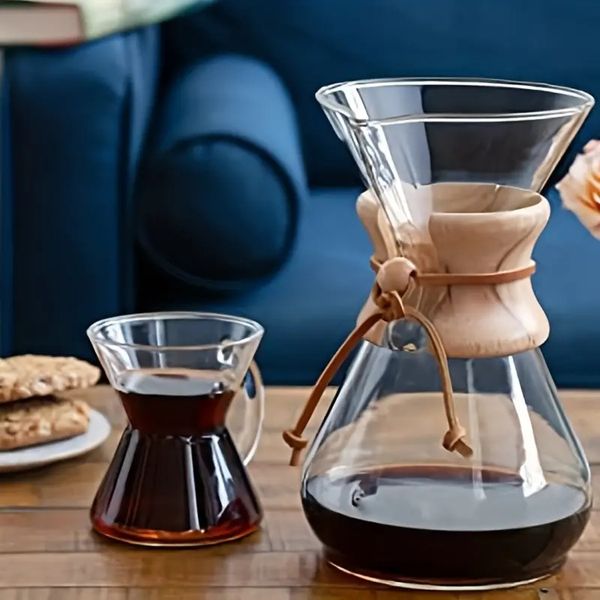 1pc, Glass Coffeemaker, Pour Over Glass Coffeemaker, Reusable Pour Over Coffee Maker, Creative Washable Glass Coffee Pot, Hand-made Coffee M