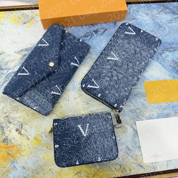 Luxurys Designers Denim Zippy SARAH Wallets Purse Women Bags Mens Wallets Card Holders Genuine Leather Travel Wallet Coin Purse Original Box