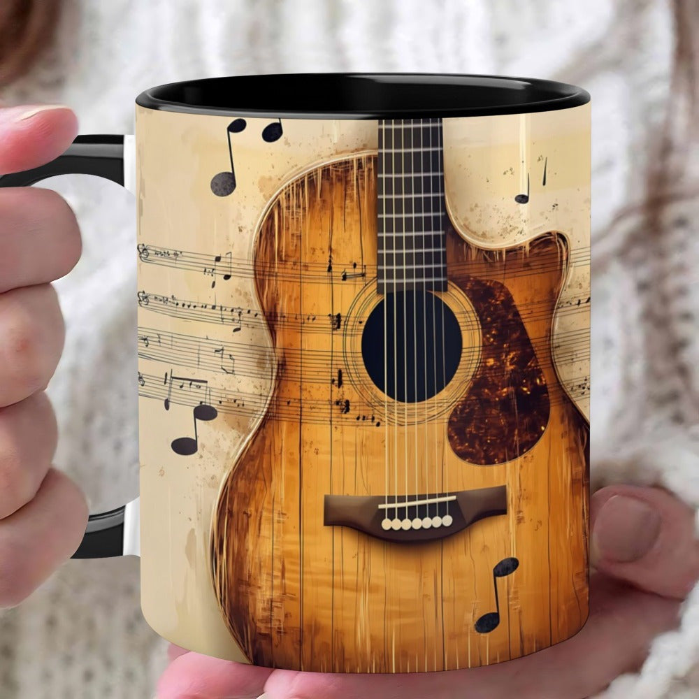 TEMU 1pc Guitar-themed Ceramic Coffee Mug - 11oz, Microwave Safe, Iced - Unique Gift For Music Lovers, Birthdays, Holidays