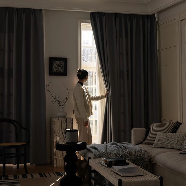 Curtain YanYangTian Black Curtains Large Windows Bedroom Living Room Christmas Decoration Simple French Window Partition Space 240828