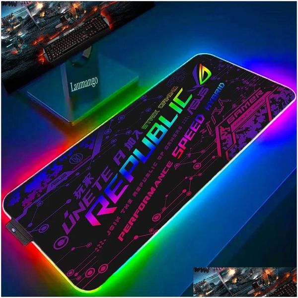 Mouse Pads Wrist Rests Rog Rgb Mousepad Xxl Gaming Accessories Large Led Pad Luminous Keyboard Desk Protector Pc Gamer With Wire Otl9J
