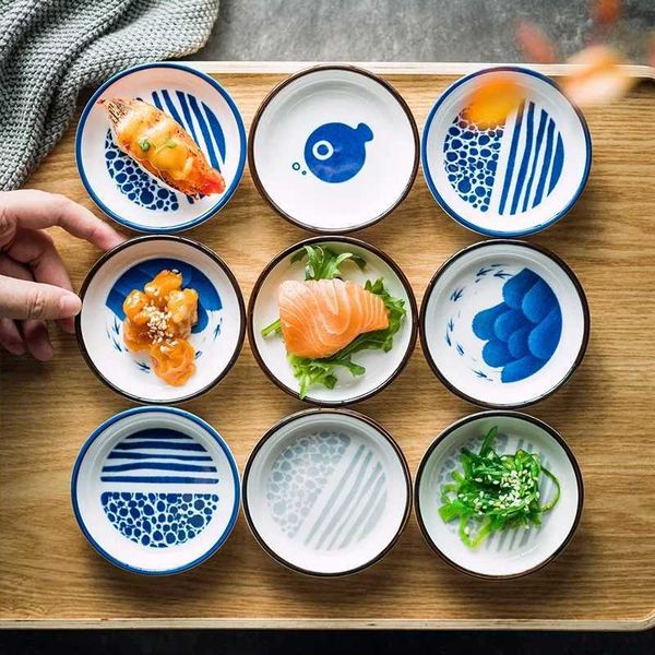 Japanese Ceramic Seasoning Dish Round Small Plate Snack Plate Tableware Wasabi Vinegar Soy Sauce Dish Home Kitchen Supplies Y240902