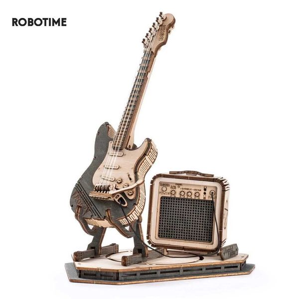 Robotime Rokr electric guitar model gift for children and adults creative toy assembly building block set 3D wooden puzzle TG605K Y250108