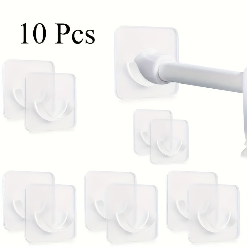 TEMU 10pcs Clear Adhesive No Drill Curtain Rod Brackets - Easy Toinstall Shower Rod Brackets For Bathroom, Curtain Rodbrackets, Bathroom Accessories,