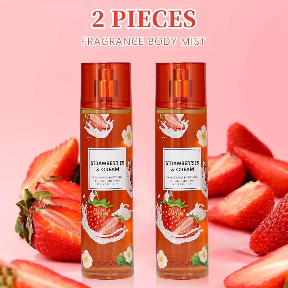TEMU 2pcs 8fl.oz Body Mist - Hair & Fragrance Mist For Women - With Strawberry, Cream, Candy And Cupcake - Dating, Daily Life, Parties, Gift