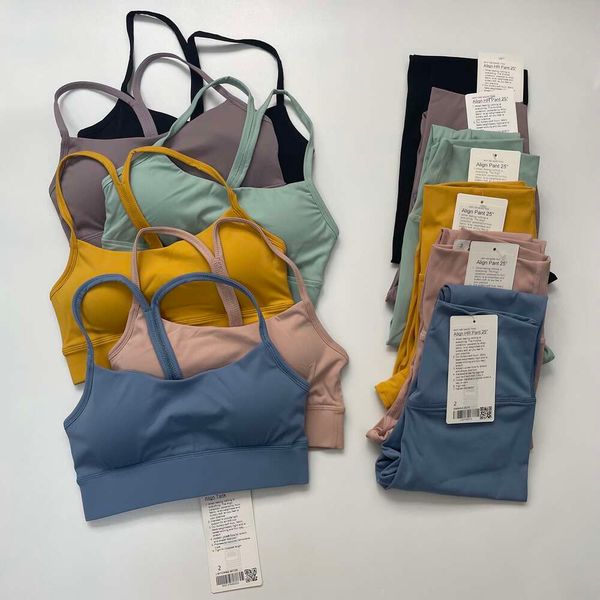 Lu Lu Align Yoga Lemon 2 Pieces Set Women Sportswear Gym Top Y-shape Bra Fitness High Waist Leggings With Workout Sports Clothes LL Jogger