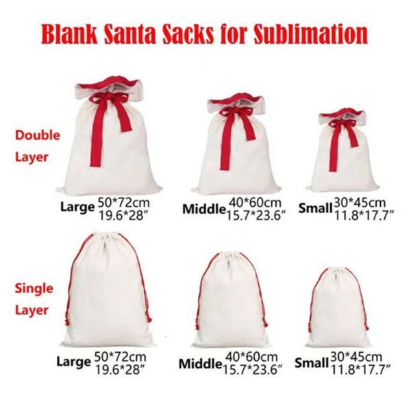 Large Sacks Middle Sublimation Small Santa Double Layer Christmas Canvas Gift Bag Candy Bags Reusable Personalized For Xmas Package Storage