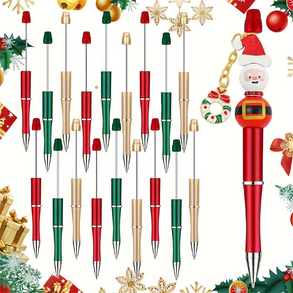 TEMU 18pcs Christmas Red Green Golden Beadable Pens, Christmas Diy Beaded Ballpoint Pens Ink Crafting Christmas Pen For Making Christmas Gift