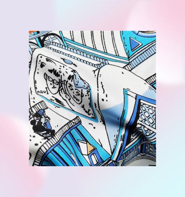 Manual Hand Rolled Twill Silk Scarf Women Sky City Print Square Scarves Echarpes Foulards Femme Wraps Bandana Hijab 90CM90CM5630803