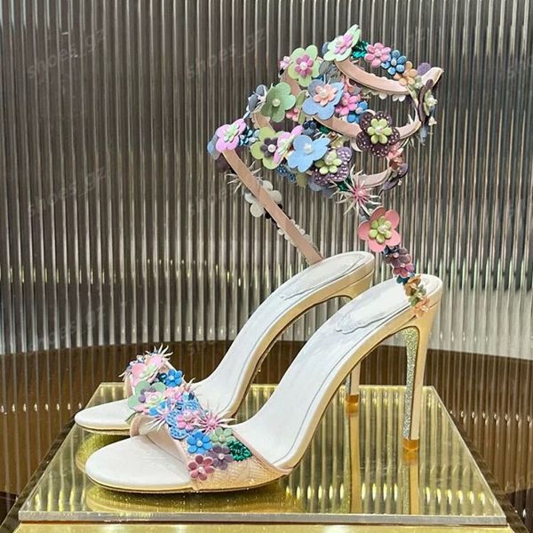 2025 Snake Strass stiletto Heel sandals Evening shoes Luxury Designers Sandals