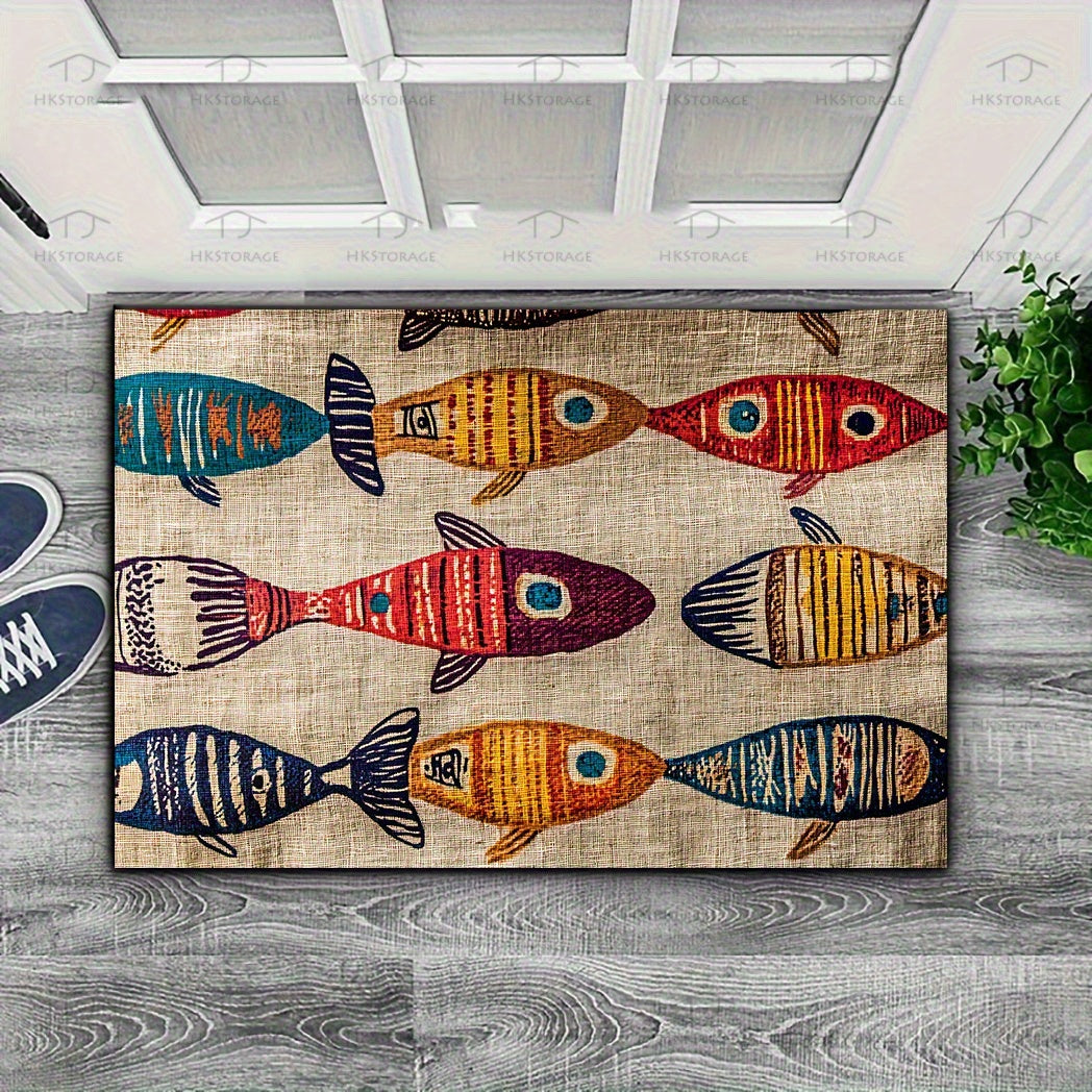 TEMU 1pc Colorful Sardine Pattern Welcome Doormat, Durable Entrance Carpet, Best Floor Mat Durable Carpet, Suitable For Entrance, Patio, Balcony,