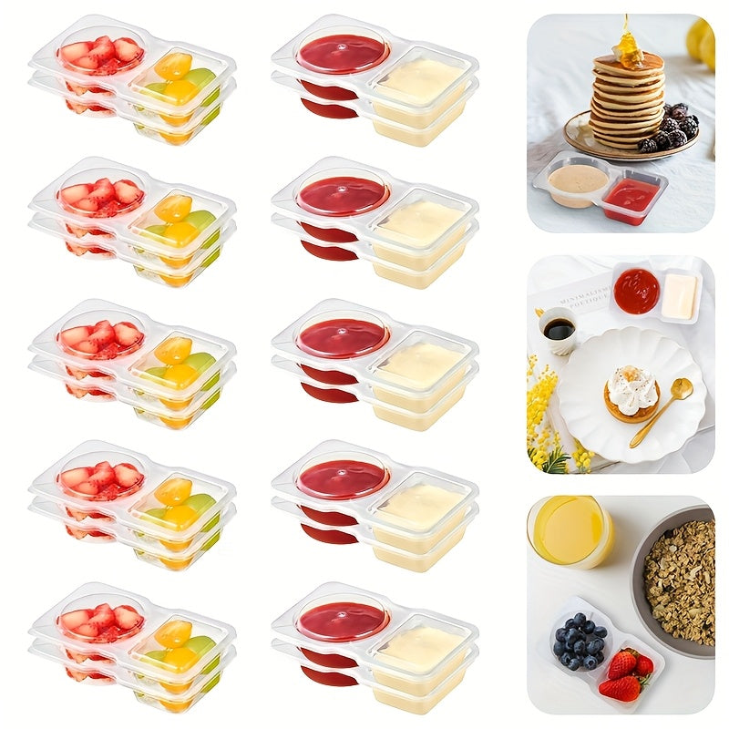 TEMU 50pcs Reusable Snack Containers With Lids - Double Compartment Condiment Containers, Carry-on Mini Sauce Box, Snack Packaging Containers,