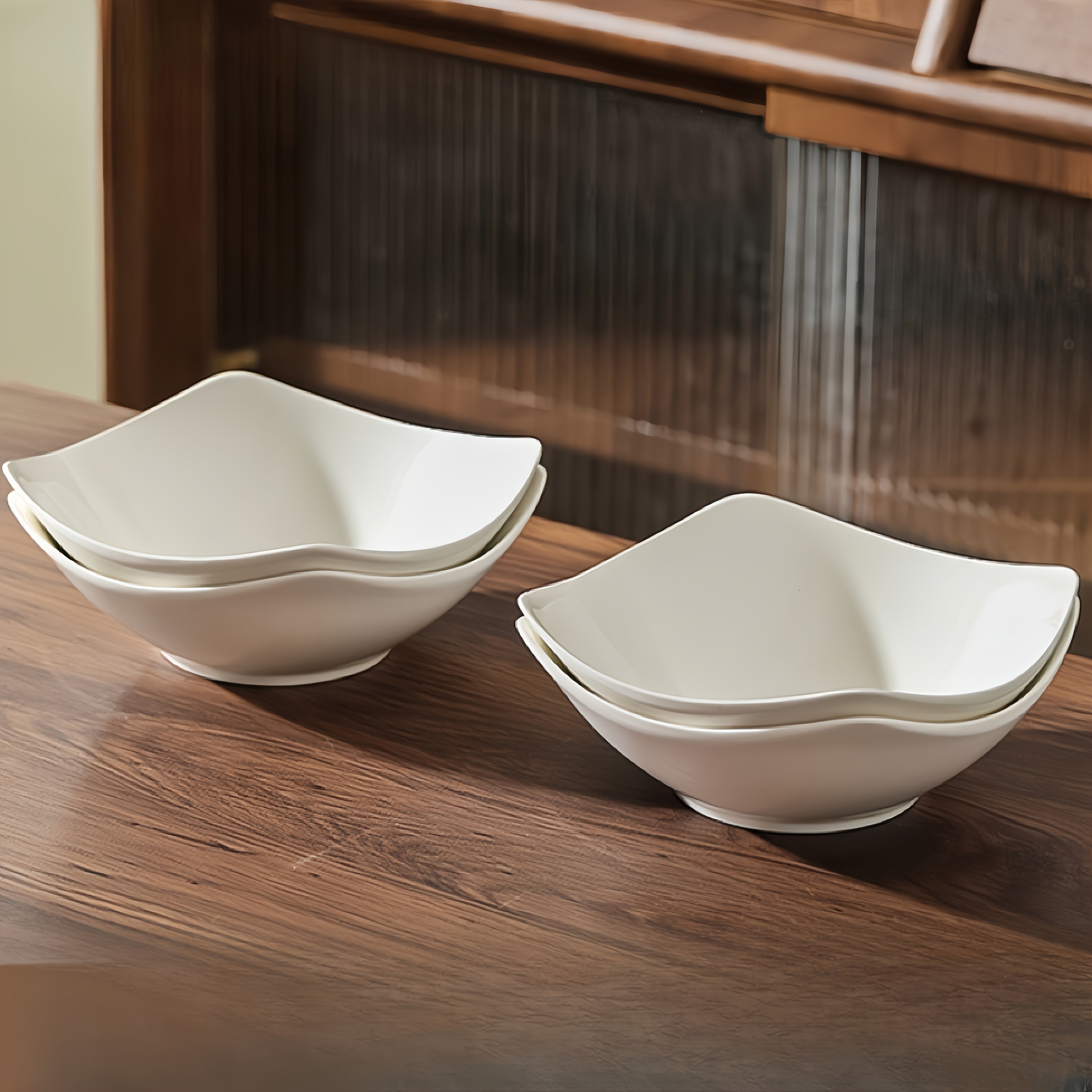 TEMU 2pcs-4pcs-6pcs-8pcs-10pcs White Salad , Reusable Pp Material Bowls And Plates, Suitable For Cold Dishes, Cooked Food, Desserts, , Stackable