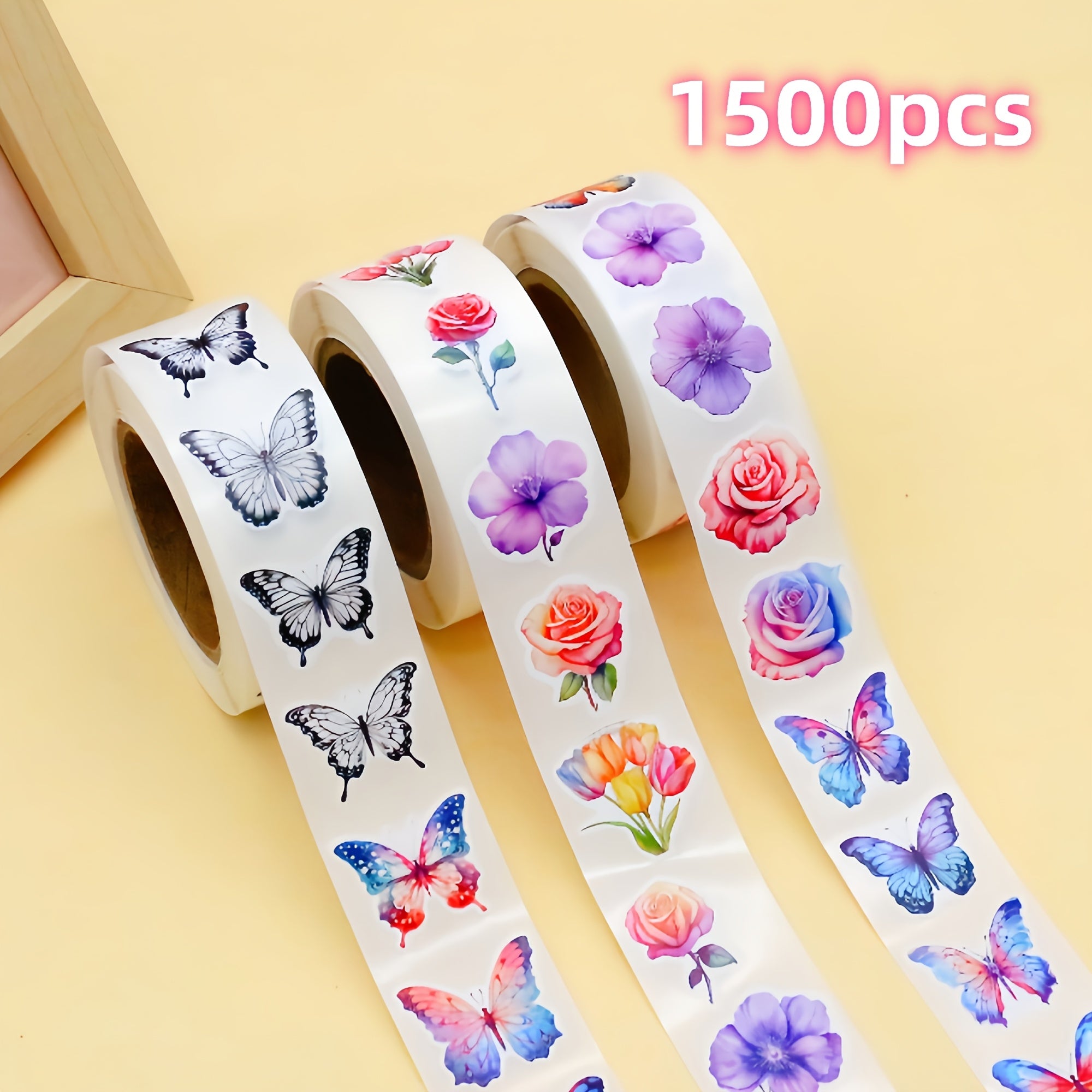 TEMU 1500pcs Flower Stickers Roll - Multicolor Pink, Blue, Purple, Red, Yellow, White, Black, Green, Orange, Magenta Diy Scrapbooking, Journaling,