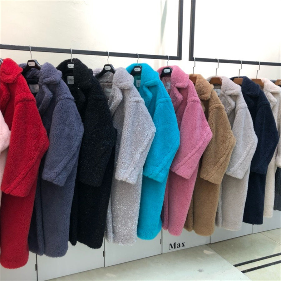 Women Fur Long Teddy Bear Women&#039;s Outerwear Designer Jacket Authentic Women Winter Coat Thick Warm Outerwear Overcoat Fashion Colored Real Lamb