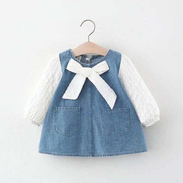 born baby Girls Spring fall clothes Outfits Bow Denim Dress costume for toddler baby Girl cloth 1 year Birthday Dresses dress 250116
