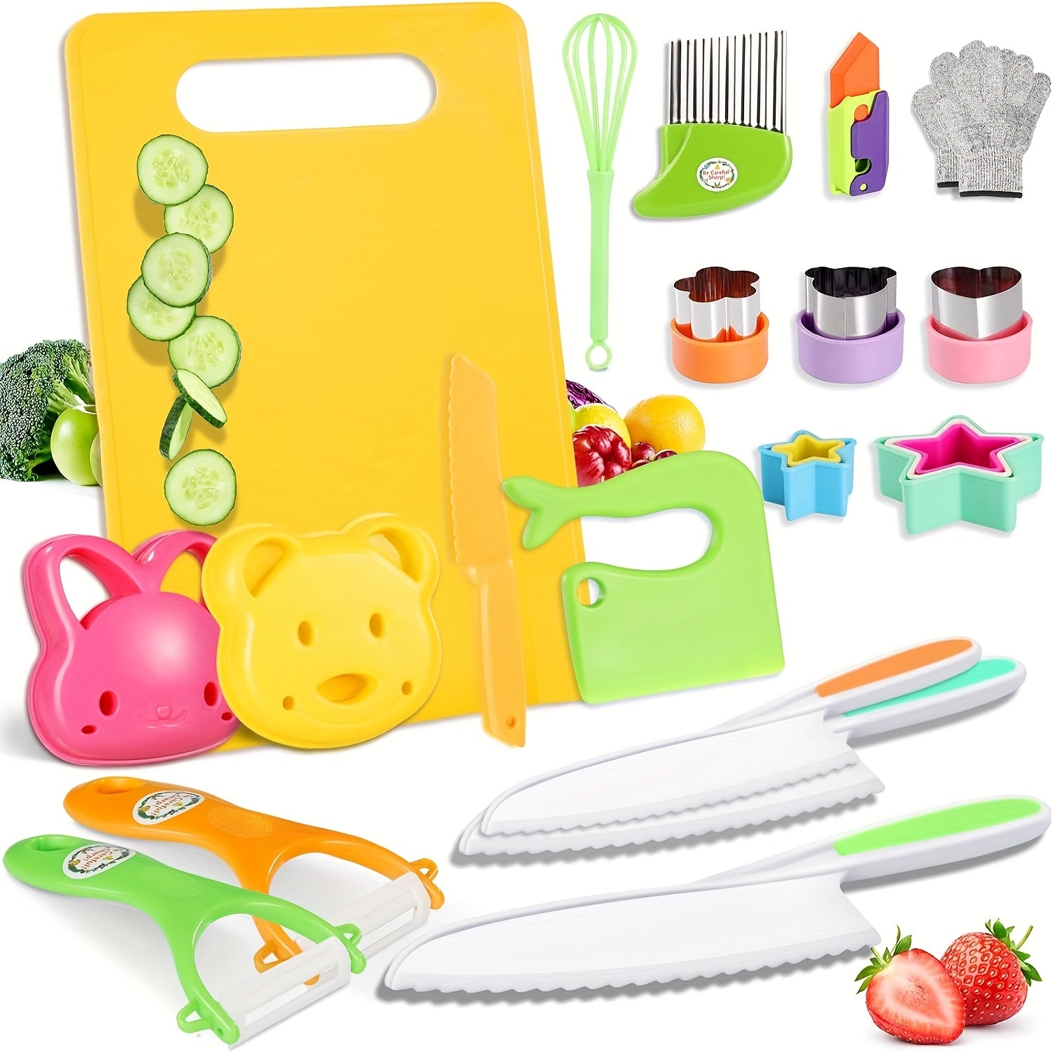 TEMU 23pcs Cooking Set For Kids, Kids Knife Set For Real Cooking, Toddler Kitchen Tools With Kids Cutting Board And Knife Set For