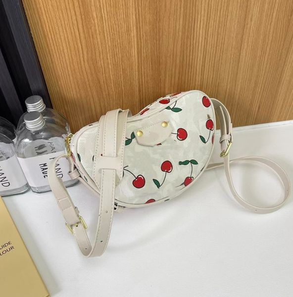 Cherry Printed Zip Closure Coated Canvas Handbag Medium Women&#039;s Shoulder Bag Wallet Cherry Keychain