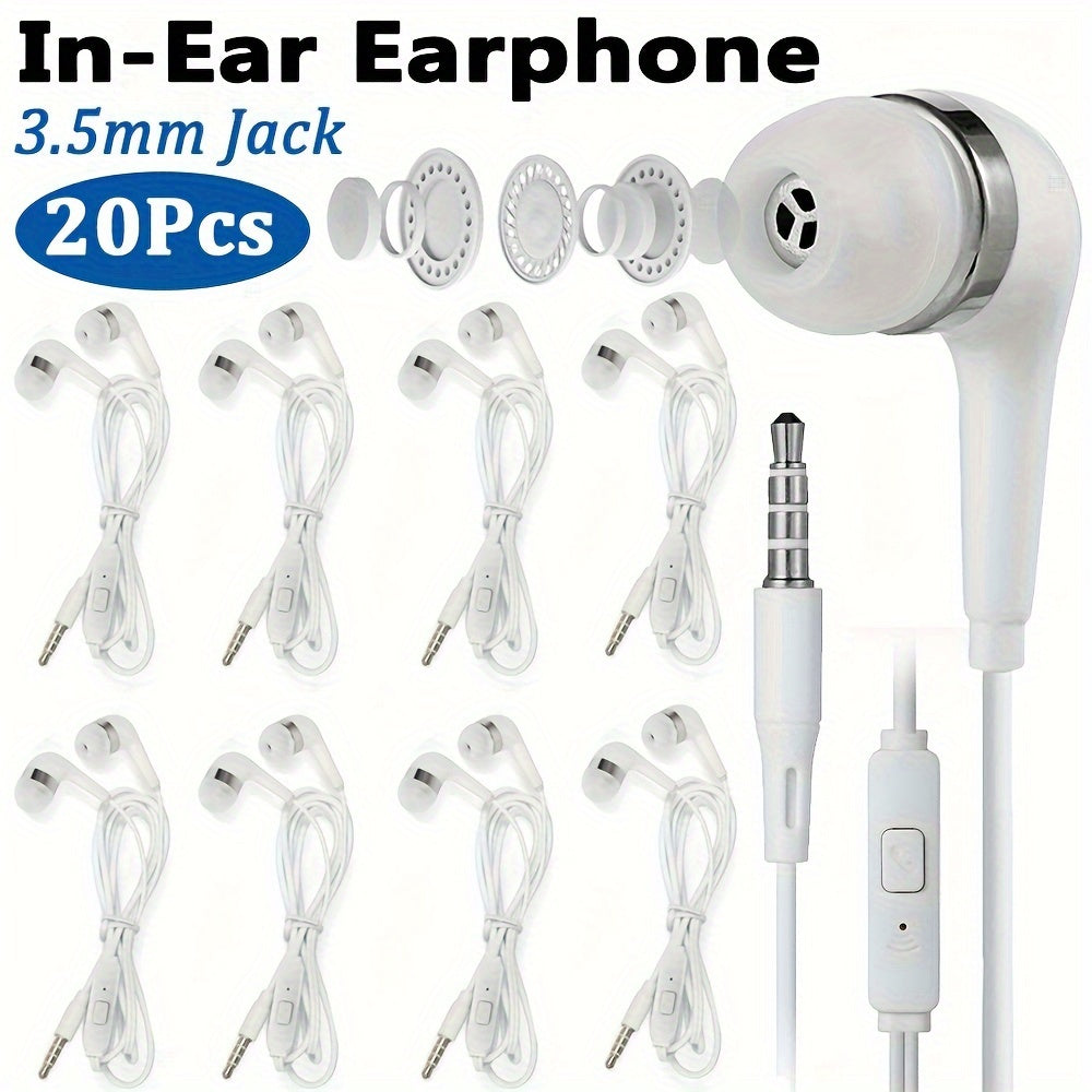 TEMU 20pcs In-ear Headphones 3.5mm Plug Call Noise Reduction, High-definition Microphone Volume Control. Stereo Earbud For Smartphones, Tablets,
