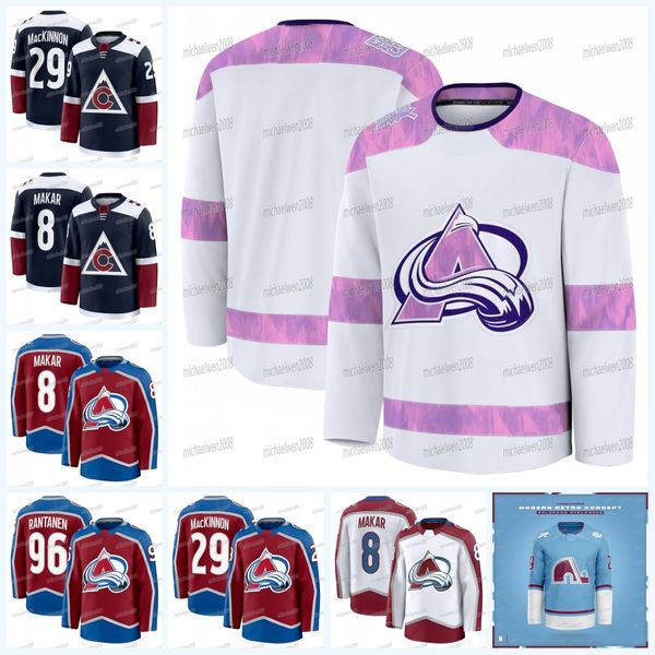 29 Nathan MacKinnon 8 Cale Makar Avalanche 2024-25 Fights Cancer Jersey Gabriel Landeskog Ross Colton Matt Stienburg Artturi Lehkonen Bradle