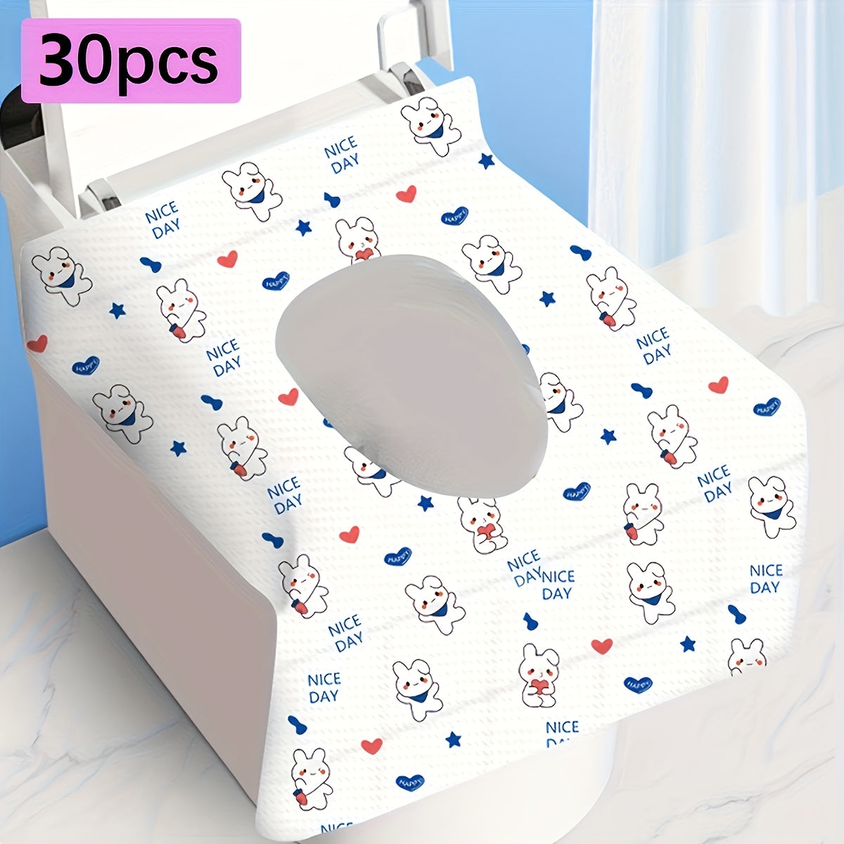 TEMU 30pcs Disposable Toilet Seat Covers - Cute Rabbit & , Waterproof, Dirt-proof, & For Public Restrooms, Travel, And Airplane Use, Airplane Seat