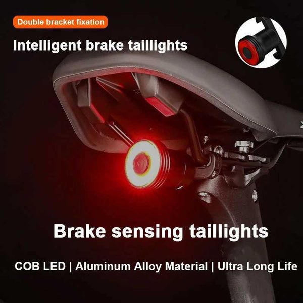 Intelligent Brake Bicycle Tail Light IPX6 Waterproof LED Charging Tail Light Night Bicycle Accessories Intelligent Brake Light Y240921