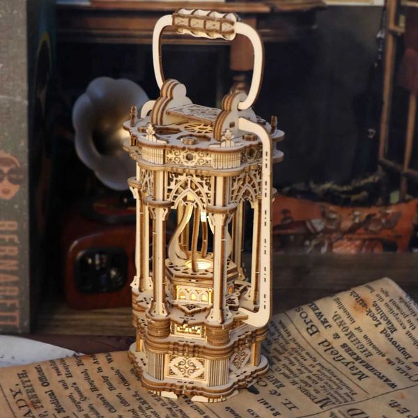 3D Wooden Puzzles DIY Rotating Vintage Lantern Hands-on Activity Desk Decor Gifts for ChristmasC250108