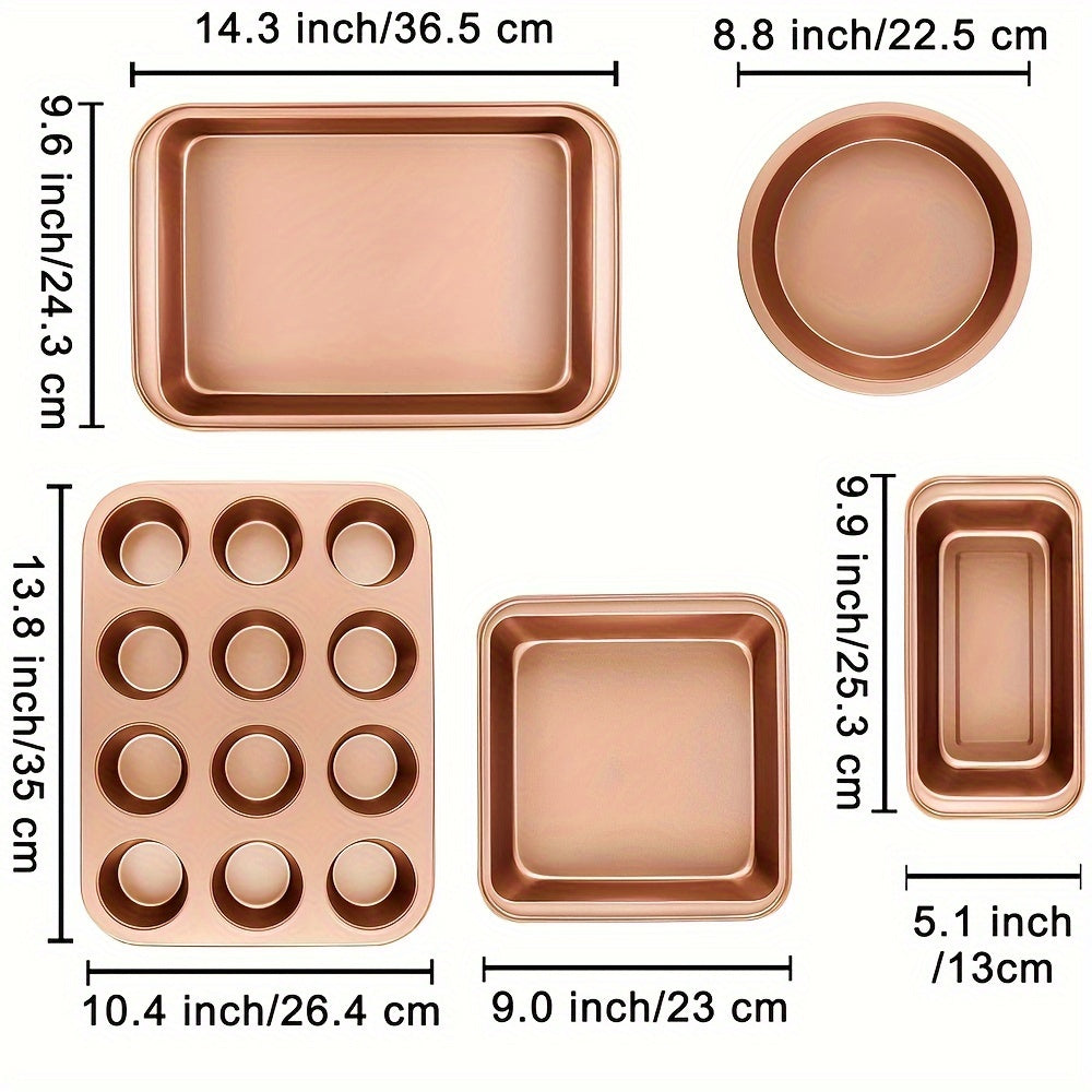 TEMU 5pcs Heavy-duty Metal Baking Pan Set - With Round-square Cake, Muffin, , Durable Easy-, Baking Supplies And Equipment, Baking Tools And