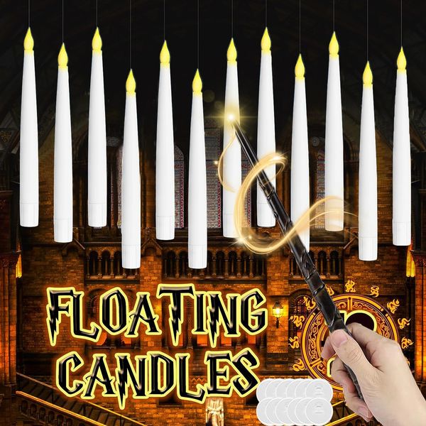12-60 LED floating candles with magic wand flameless flying candles flickering burning candles used for wedding-holiday decoration 240821
