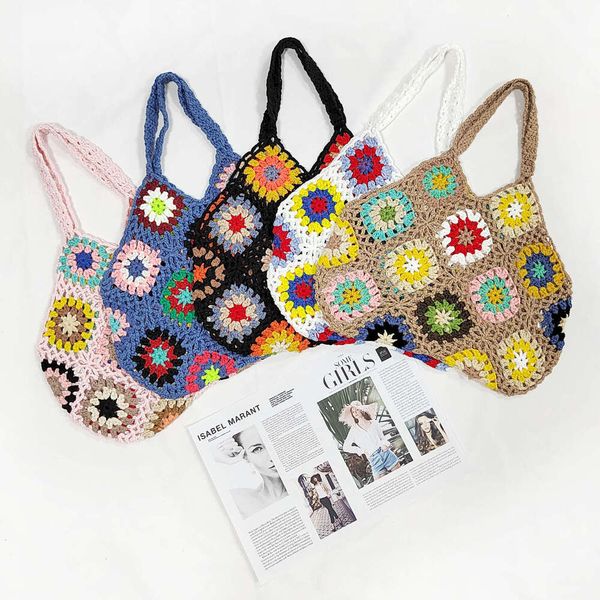 Pure Hand Hook Randomly Mixed Color Non positioning Splicing Bag Ethnic Style Handbag A191258