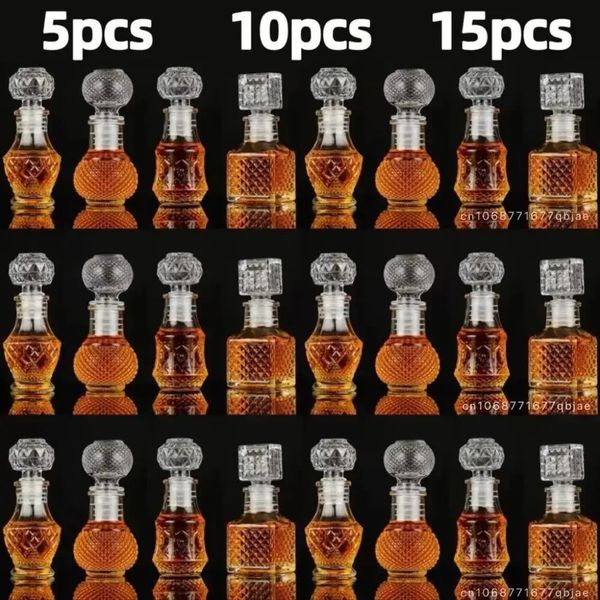 5 10 15 Pcs Whiskey Liquor Bottle 50ml Cute Glass Dispenser Mini Alcohol Guest Gift Wedding Decanter Wine Pot S Jars Bar Set 240913
