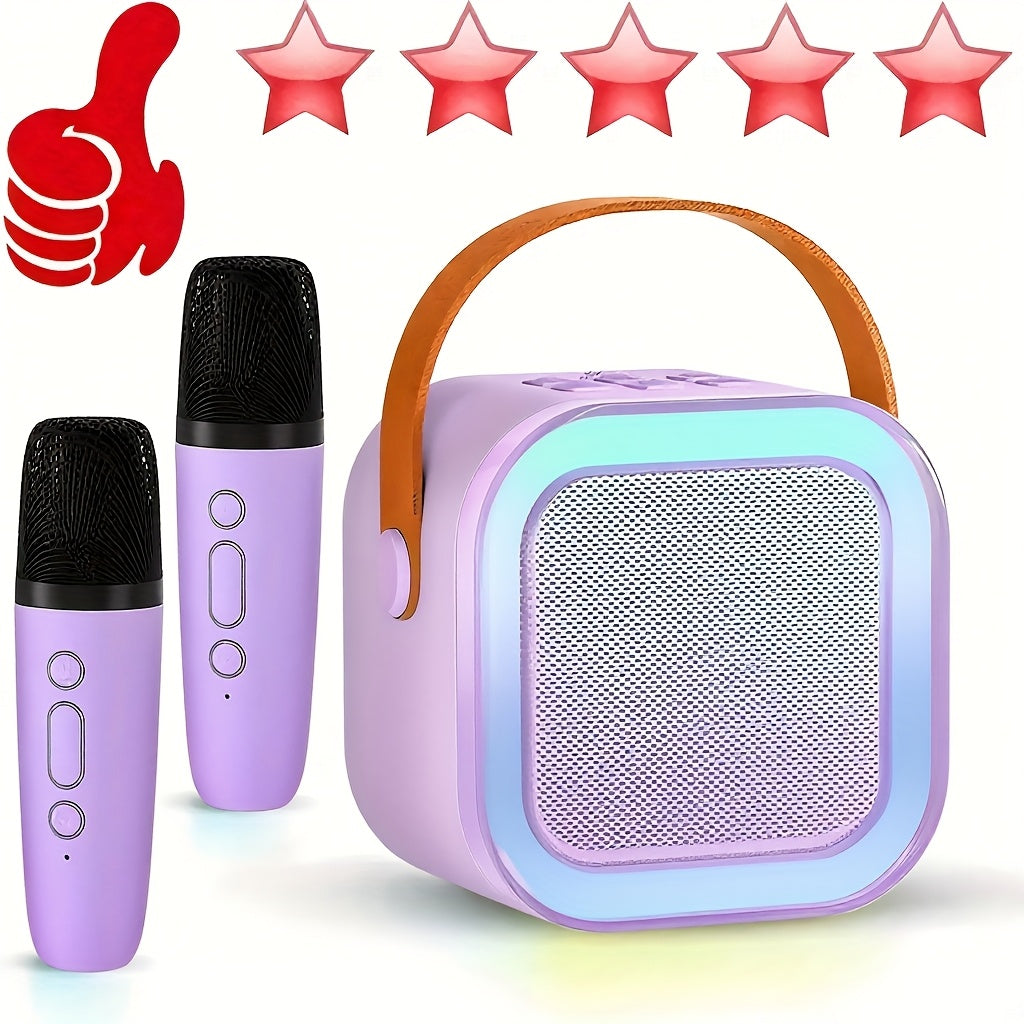 TEMU Karaoke Machine With 2 Microphone, Wireless Speaker, Electronic Speaker |with Led , Usb Charging| Suitable For Birthday Parties, Family And