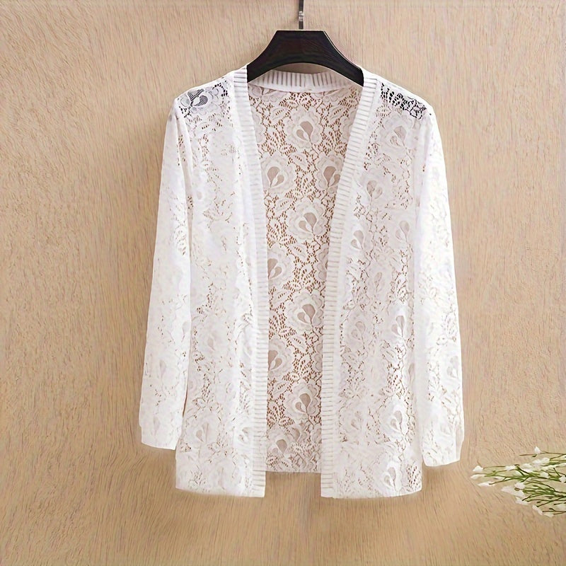 TEMU Elegant Lace Cardigan: Fall- - Long Sleeve, Fitted Design, Hand Wash Or , Suitable For Mature Occasions, Provides , Decoration, And Wind