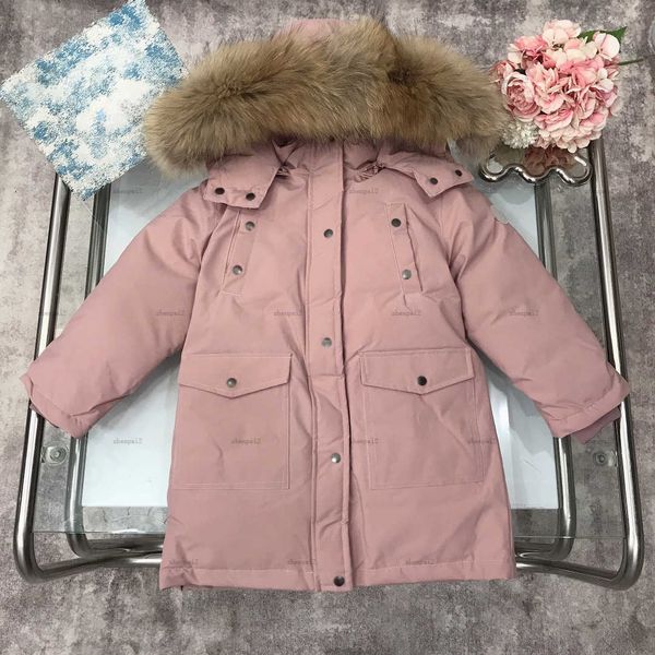 Luxury kids coat Warm fur collar baby Long down jacket kids designer clothes Winter down boys windbreaker Solid color girl Outwear