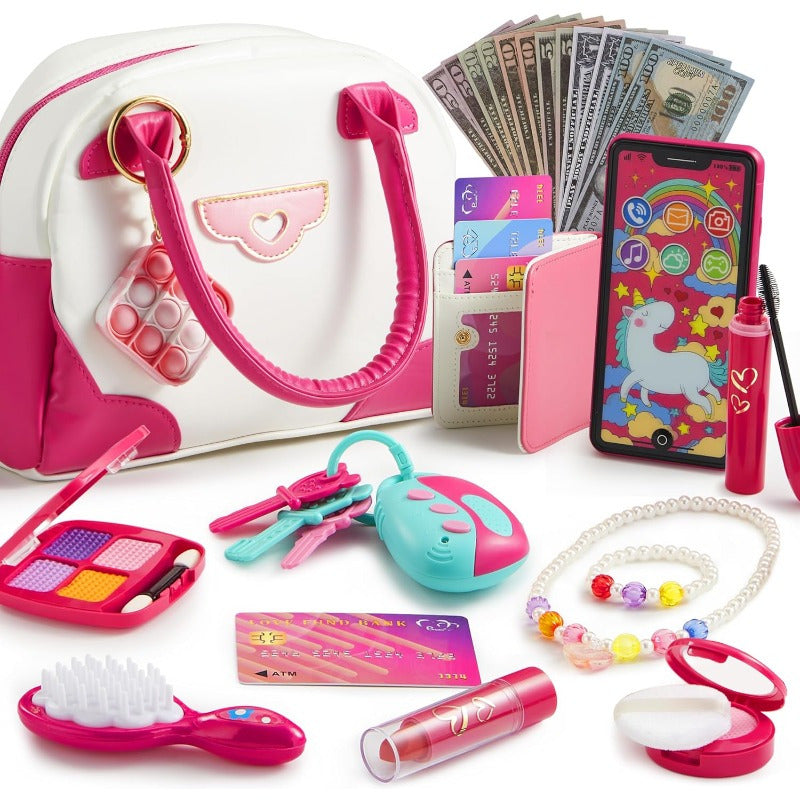 TEMU Syncfun 27pcs Princess Toy Set, Pretend Play Purse Set For Little Girls, With Handbags, Makeup, Phone, Wallet, Jewelry, Lipstick & Keys - Makeup