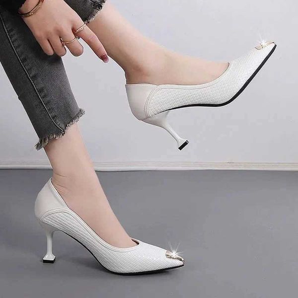 Versatile White High Heels Womens Cow Leather Professional Single Shoes Comfortable Pointed Toe Thin Heel Spring-autumn 2024C241122
