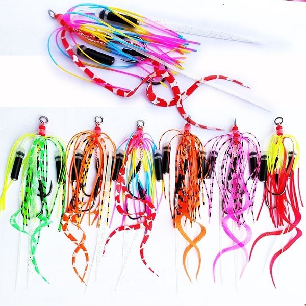Fishing Hooks 5pcs-lot Snapper Skirt Silicone Skirt with Bell Rubber Jig Skirt Hooks Jigging Hook Sea Fishing Hook Jig Head Assist Hook 2305